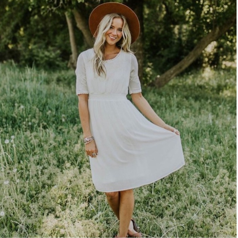 • Roolee White Cream Embroidered Dress •